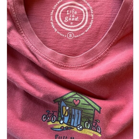 Women's VIntage Wash Life is Good Long Sleeve Cranberry Red T Shirt Size Small - Picture 7 of 10